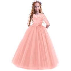 IBTOM CASTLE Mädchen Spitze Tüll Prinzessin Prom Ballkleid Formale Partei Kleider für Hochzeit Brautjungfer Blumenmädchen Geburtstag Fasching Cocktail Dance Cocktailkleid Elegant Rosa 2-3 Jahre von IBTOM CASTLE