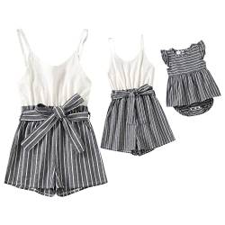 IBTOM CASTLE Mama und ich Strampler Outfits Kombinierter Familien-Overall Jumpsuit Mädchen Boho Sommer Strand Lässig Playsuit für Mama und Tochter Weiß L von IBTOM CASTLE