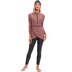 IBTOM CASTLE Muslimische Badeanzug Damen, Burkini Damen Muslim, Ganzkörper Badeanzug Damen, Hijab Badeanzug Damen, Bescheidene Modest Muslim Swimwear Langarm Top+Hosen+Hijab 3 Stücke Set Ziegelrot XL von IBTOM CASTLE