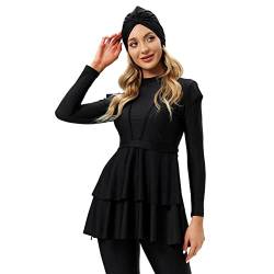 IBTOM CASTLE Muslimische Badeanzug Damen, Burkini Damen Muslim Lang Schwimmhemd Hose Hijab 3-teiliges Set Langarm Badeanzug Bescheidene Badebekleidung Islamischer Ganzkörper-Badeanzüge Schwarz 4XL von IBTOM CASTLE