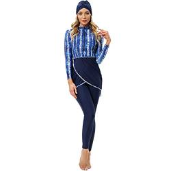 IBTOM CASTLE Muslimische Bademode Badeanzüge für Frauen, Burkini Damen Muslim, Langarm Top+Hosen+Hijab 3 Stücke Set Ganzkörper Badeanzug Floral Badebekleidung Rashguard Bademode Sets Denim Blue L von IBTOM CASTLE