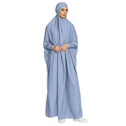 IBTOM CASTLE Namaz Elbisesi Damen Kleid Muslimisches Einteiliges Gebetskleid für Damen Abaya Kleid Islamischer Naher Osten Dubai Türkei Maxi Abaya Kaftan mit Hijab Kleid in voller Länge Hellblau von IBTOM CASTLE