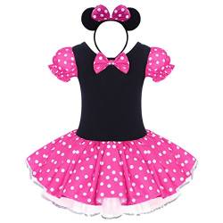 IBTOM CASTLE Neugeborene Baby Minnie Kostüm Prinzessin Mädchen Säuglings Kleinkind Tüll Kleider Festlich Polka Dots Trikot Tanzkleider Weihnachten Cosplay Kleid mit Maus Ohren Rosa 18-24 Monate von IBTOM CASTLE