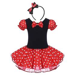 IBTOM CASTLE Neugeborene Baby Minnie Kostüm Prinzessin Mädchen Säuglings Kleinkind Tüll Kleider Festlich Polka Dots Trikot Tanzkleider Weihnachten Cosplay Kleid mit Maus Ohren Rot 12-18 Months von IBTOM CASTLE