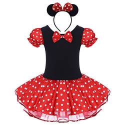 IBTOM CASTLE Neugeborene Baby Minnie Kostüm Prinzessin Mädchen Säuglings Kleinkind Tüll Kleider Festlich Polka Dots Trikot Tanzkleider Weihnachten Cosplay Kleid mit Maus Ohren Rot 18-24 Months von IBTOM CASTLE