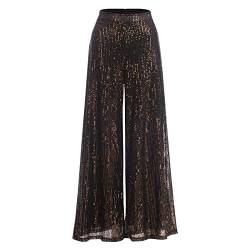 IBTOM CASTLE Pailettenhose Damen Frauen Hose Mit Weitem Bein und Pailletten High Waist Pailletten Hose Vintage Kostüm Glitzernden Joggings-Hosen Disco Rave Tanz Braun M von IBTOM CASTLE