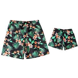 IBTOM CASTLE Papa und ich zusammenpassende Outfits Vater und Sohn Badehose Jungen Boho Sommer Strand Hawaii Urlaub Badehose Shorts mit Taschen Blume 2-3 Jahre von IBTOM CASTLE