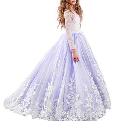 IBTOM CASTLE Prinzessin Kleid Mädchen Langarm Festlich Kinder Festzug Kleider Hochzeit Partykleid Brautjungfern Königsblau 10-11 Jahre von IBTOM CASTLE