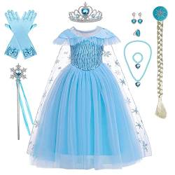 IBTOM CASTLE Prinzessin Kostüm Mädchen Kleid Karneval Kurzarm Verkleidung Party Geburtstag Halloween Weihnachten Fasching Fest Partykleid Geburtstagskleid Langes Abendkleid Blau - Zubehör 3-4 Jahre von IBTOM CASTLE