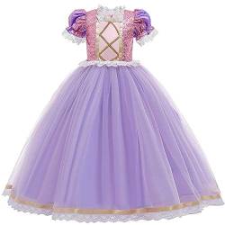 IBTOM CASTLE Rapunzel Kostüm Kinder Prinzessin Kleid Karneval Cosplay Party Halloween Faschingskostüm Festkleid Fancy Dress Up Violett(1PC) 6-7 Jahre von IBTOM CASTLE