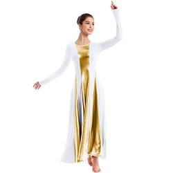 IBTOM CASTLE Stilvolle Frauen Liturgisch Tanzkleid mit Langarm Ballett Slim Fit Kleid Trikot klassischen Tanz für die Kombination Kirche Gebet Chor Kostüm Multi Farbe S M L XL XXL Weiß S von IBTOM CASTLE