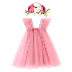 IBTOM CASTLE Tutu Kleider für Baby-Mädchen,Kleinkind ärmellose Prinzessin Pailletten Tüll Kleid & Blume Stirnband 2Stück Geburtstagkleid Taufkleid Silvester Outfit Bohnenpaste Rosa 6-12 Monate von IBTOM CASTLE