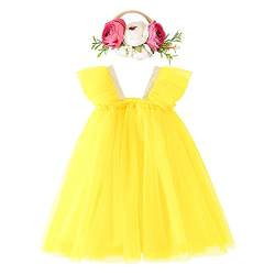 IBTOM CASTLE Tutu Kleider für Baby-Mädchen,Kleinkind ärmellose Prinzessin Pailletten Tüll Kleid & Blume Stirnband 2Stück Geburtstagkleid Taufkleid Silvester Outfit Gelb&Pailletten 4-5 Jahre von IBTOM CASTLE