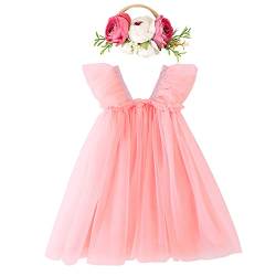 IBTOM CASTLE Tutu Kleider für Baby-Mädchen,Kleinkind ärmellose Prinzessin Pailletten Tüll Kleid & Blume Stirnband Party Kleid Hochzeitskleider Taufkleid Weihnachtsoutfit Pfirsich Rosa 2-3 Jahre von IBTOM CASTLE