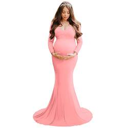 IBTOM CASTLE Umstandskleid Spitze Train Kleid Schwangerschaftskleider Maternity Gown Fotografie Stützen Kleid,chwangere Frauen Fotografie Stützen,Mutterschaft Fotografie Kleidung Maxikleid Rosa-03 XL von IBTOM CASTLE