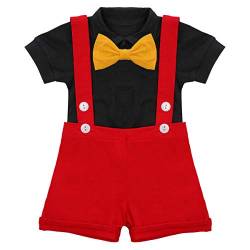 IBTOM CASTLE Unisex Baby Jungen Mädchen Erster Geburtstag Mickey Outfits Strampler+Fliege+Hosenträger Shorts Hosen Halloween Weihnachten Gentleman Kleidungsset Fotoshooting Rot 12-18 Monate von IBTOM CASTLE