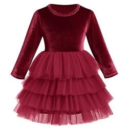 IBTOM CASTLE Weihnachtskleider für Mädchen Langarm Samt Prinzessin Kleid Taufkleider Hochzeit MädchenBaby Mein Erstes Weihnachten Baby Babykleidung Rot 5-6 Jahre von IBTOM CASTLE