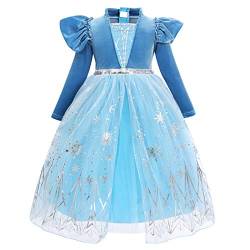 Kind Mädchen Eiskönigin Prinzessin ELSA Anna Kostüme Schneekönigin Langarm Pailletten Schneeflocke Samt Tüll Kleid Geburtstag Weihnachten Karneval Verkleidung Cosplay Party Festzug Prom Ballkleid von IBTOM CASTLE