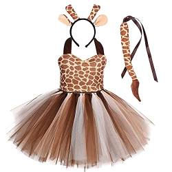 Kinder Baby Mädchen Tier Kostüme Dschungel Tiger/Leopard/Kühe/Zebra/Giraffe Dress Up Cosplay Tutu+Stirnband+Schwanz 3 Stück Weihnachten Halloween Karneval Geburtstag Partykleid Giraffe 7-8 Jahre von IBTOM CASTLE