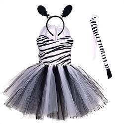 Kinder Baby Mädchen Tier Kostüme Dschungel Tiger/Leopard/Kühe/Zebra/Giraffe Dress Up Cosplay Tutu+Stirnband+Schwanz 3 Stück Weihnachten Halloween Karneval Geburtstag Partykleid Zebra 9-10 Jahre von IBTOM CASTLE