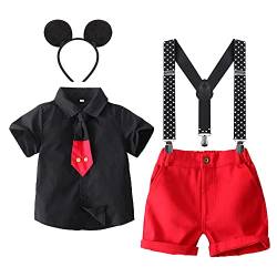 Kinder Jungen Mickey Mouse Halloween Kostüme Gentleman Krawatte Kurzarm Shirt Hemd+Y-Back Hosenträger+Shorts+Stirnband 4tlg Geburtstagsfeier Hochzeit Formal Outfit Fotografie Schwarz-4tlg 2-3 Jahre von IBTOM CASTLE