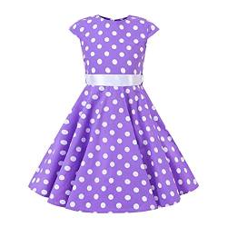 Kinder Mädchen Vintage 50s Kleid Rockabilly Ärmellos Polka Dots A-Linie Swing Casual Urlaub Sommerkleid Retro Hochzeit Geburtstag Cocktail Party Abend Ball Ballkleid Lila Polka Dots 9-10 Jahre von IBTOM CASTLE