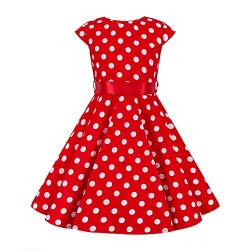 Kinder Mädchen Vintage 50s Kleid Rockabilly Ärmellos Polka Dots A-Linie Swing Casual Urlaub Sommerkleid Retro Hochzeit Geburtstag Cocktail Party Abend Ball Ballkleid Rot Polka Dots 9-10 Jahre von IBTOM CASTLE