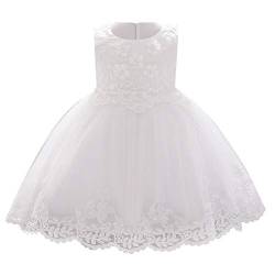 Kleinkind Baby Mädchen Geburtstag Kleid Ärmellos Blume Spitze Stickerei Bowknot Prinzessin Tutu Festzug Taufkleid, weiß, 86 von IBTOM CASTLE