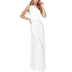 Langes Maxikleid für Damen, schulterfrei, sexy, für Hochzeit, Brautjungfer, Abendkleid, bodenlang, für Abschlussball und Abendveranstaltungen Gr. Medium, weiß von IBTOM CASTLE