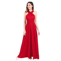 Langes Maxikleid für Damen, schulterfrei, sexy, für Hochzeit, Brautjungfer, Abendkleid, bodenlang, für Abschlussball und Abendveranstaltungen Gr. X-Small, rot von IBTOM CASTLE