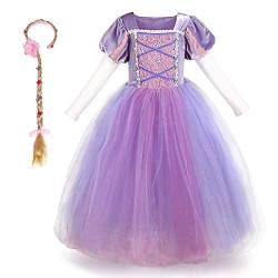 Mädchen Cosplay Kleid Rapunzel Prinzessin Kostüm Kinder Grimms Karneval Tangled Partykleid Halloween Festival Fotoshooting Magie Faschingskostüm Festkleid Fancy Dress Up Lila+Haarband (2PCS) 5-6 Jahre von IBTOM CASTLE