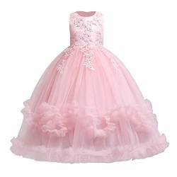 Mädchen Elegant Spitze Tüll Hochzeit Brautjungfern Kleid Prinzessin Festzug Erstkommunion Cocktailkleid Abendkleid Mädchen Birthday Party Kleider Kinder Langes Evening Ballkleider #Rosa 5-6 Jahre von IBTOM CASTLE