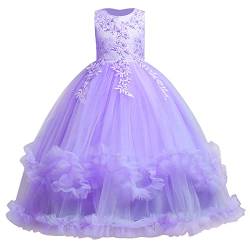 Mädchen Elegant Spitze Tüll Hochzeit Brautjungfern Kleid Prinzessin Festzug Erstkommunion Cocktailkleid Abendkleid Mädchen Birthday Party Kleider Kinder Langes Evening Ballkleider Violett 9-10 Jahre von IBTOM CASTLE