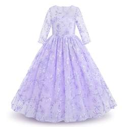 Mädchen Festzug Ballkleider Kinder Bestickt Brautkleid Elegant Brautjungfer Kleider für 3/4 Arm Tüllkleid Prinzessin Erste Kommunionskleider Karneval Abendkleid Partykleid Blumen-helles Lila 5-6 Jahre von IBTOM CASTLE