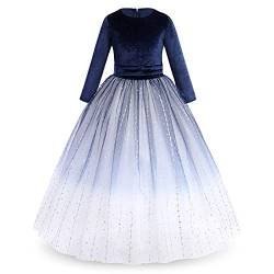 Mädchen Festzug Ballkleider Kinder samten Bestickt Hochzeit Kleid Blumenmädchenkleid Brautjungfern Partei Festliches Kleid Abendkleid Karneval Festzug Cocktailkleid Gradient-Navy 3-4 Jahre von IBTOM CASTLE