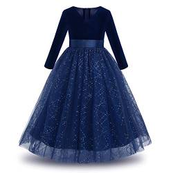 Mädchen Festzug Ballkleider Kinder samten Bestickt Hochzeit Kleid Blumenmädchenkleid Brautjungfern Partei Festliches Kleid Abendkleid Karneval Festzug Cocktailkleid Pailletten-Navy Blue 6-7 Jahre von IBTOM CASTLE