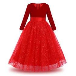 Mädchen Festzug Ballkleider Kinder samten Bestickt Hochzeit Kleid Blumenmädchenkleid Brautjungfern Partei Festliches Kleid Abendkleid Karneval Festzug Cocktailkleid Pailletten-Rot 4-5 Jahre von IBTOM CASTLE