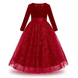 Mädchen Festzug Ballkleider Kinder samten Bestickt Hochzeit Kleid Blumenmädchenkleid Brautjungfern Partei Festliches Kleid Abendkleid Karneval Festzug Cocktailkleid Pailletten-Weinrot 5-6 Jahre von IBTOM CASTLE