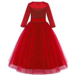 Mädchen Festzug Ballkleider Kinder samten Bestickt Hochzeit Kleid Blumenmädchenkleid Brautjungfern Partei Festliches Kleid Abendkleid Karneval Festzug Cocktailkleid Rot-samten 11-12 Jahre von IBTOM CASTLE