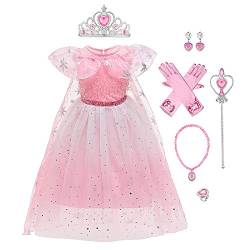 Mädchen Prinzessin ELSA Anna Schneekönigin Eiskönigin Kleid Kinder Tüll Kostüm Weihnachten Halloween Eisprinzessin Verkleidung Karneval Geburtstag Geschenk Ankleiden 03-Hellrosa 6-7 Jahre von IBTOM CASTLE