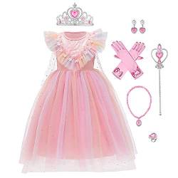 Mädchen Prinzessin ELSA Anna Schneekönigin Eiskönigin Kleid Kinder Tüll Kostüm Weihnachten Halloween Eisprinzessin Verkleidung Karneval Geburtstag Geschenk Ankleiden 03-Rosa 4-5 Jahre von IBTOM CASTLE