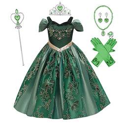 Mädchen Prinzessin Kostüm Eiskönigin Anna Kleid mit Umhang Für Kinder Geburtstagsfeier Phantasie Cosplay Verrücktes Ankleiden Karneval Verkleidung Weihnachten Halloween Fest 03-Grün 4-5 Jahre von IBTOM CASTLE