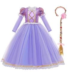 Mädchen Rapunzel Prinzessin Kostüm Kinder Grimms Karneval Tangled Märchen Partykleid Halloween Festival Geburtstag Fotoshooting Magie Faschingskostüm Festkleid Hellviolette lange Ärmel 5-6 Jahre von IBTOM CASTLE