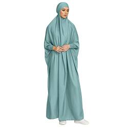 Marokkanische kleider Damen Muslim Roben Lose Muslimisches Kleid Mit Kapuze Islamische Gebetskleidung Fledermaus Türkische Mit Turban für Ethnische Braut Abend Hochzeitskleid Blau grün Einheitsgröße von IBTOM CASTLE