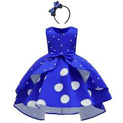 Minnie Mouse Kleid Mädchen Weihnachten Karneval Halloween Verkleiden Kostüm Vintage Polka Dot Prinzessin Tutu Hi-Lo Partykleid mit Maus Ohren Stirnband Geburtstag Festlich Outfit Blau 4-5 Jahre von IBTOM CASTLE