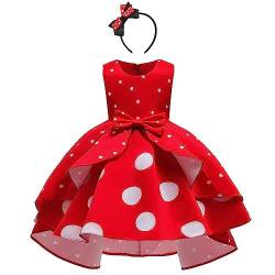 Minnie Mouse Kleid Mädchen Weihnachten Karneval Halloween Verkleiden Kostüm Vintage Polka Dot Prinzessin Tutu Hi-Lo Partykleid mit Maus Ohren Stirnband Geburtstag Festlich Outfit Rot 4-5 Jahre von IBTOM CASTLE