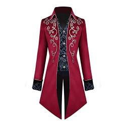 Mittelalter Kleidung Herren, Frack Herren Langarm Prinz Smoking Steampunk Frack Mantel Gothic Viktorianisch Blazer Jacke Karneval Kostüm Fashing Verkleidung Oberbekleidung Uniform Rot - Prinz L von IBTOM CASTLE