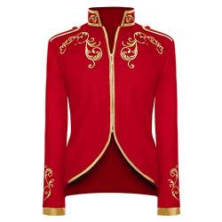 Mittelalter Kleidung Herren, Frack Herren Langarm Prinz Smoking Steampunk Frack Mantel Gothic Viktorianisch Blazer Jacke Karneval Kostüm Halloween Fashing Verkleidung Oberbekleidung Uniform Rot 2XL von IBTOM CASTLE