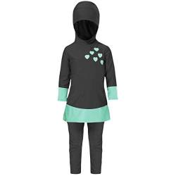 Muslimischen Badeanzug Kinder Baby Mädchen Full Cover Bescheiden Islamische Tops mit Badehose UV-Schutz Schwimmanzug Bademode Set Burkini Schwimmbe Hijab Surfen Kleidung Schwarz 9-10 Jahre von IBTOM CASTLE