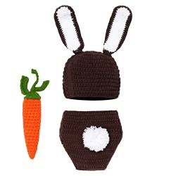 Ostern Neugeborenes Baby Junge Mädchen Cap + Shorts + Karotte Spielzeug Fotografie Prop Outfits Set Häkelkostüm Strick Kostüm Fotoshooting Overalls Bunny Hase Hosen Kleidung Braun – Hase 0-3Monate von IBTOM CASTLE